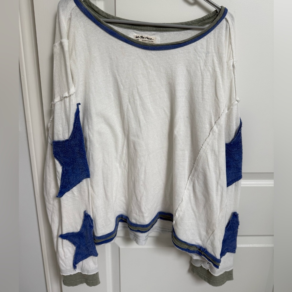 Free People Cream and Blue Star Sweater